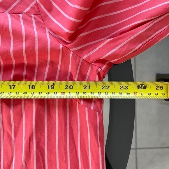 Talbots 100% cotton, coral & white pinstriped button-down ruffle trim shirt Sz L - Picture 14 of 15